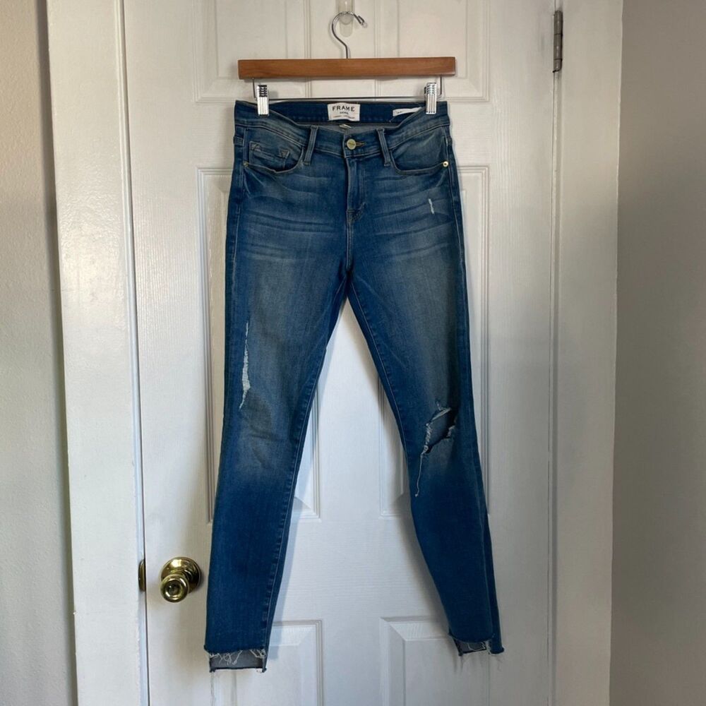 Frame Le Skinny de Jeanne Irvingford Raw Stagger Hem Jeans size 28
